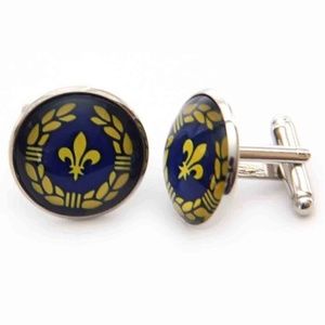 Gascoigne Fleur de Lis Cufflinks Blue Yellow Silver Men's